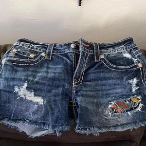 Women’s Miss Me Low Rise Distressed Embellished Cut Off Denim Jean Shorts
